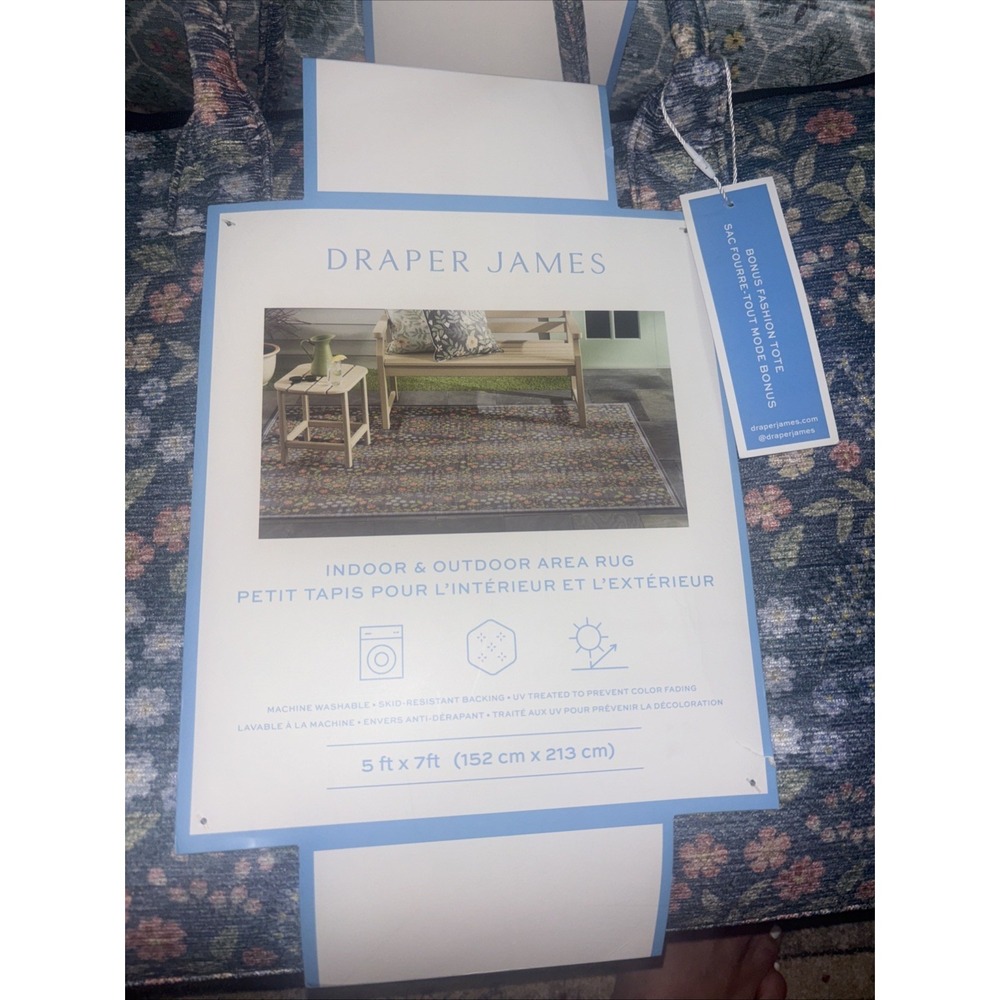 Draper James 5x7 Washable Rug Indoor Outdoor  Floral Blue Like Ruggable